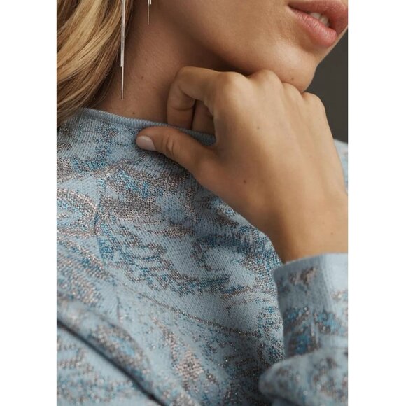 Anthropologie The Beatriz Mock-Neck Sweater: Lurex Edition Blue Small - Picture 4 of 10